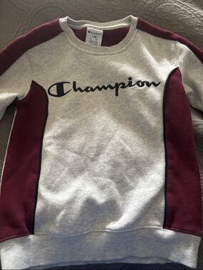 Champion Gray and Burgundy Colorblock Crew Sweatshirt